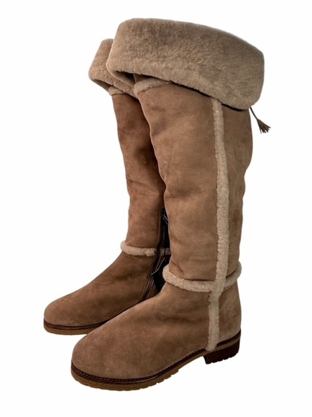 FRYE Tamara Over The Knee Shearling Boots Taupe Suede Fur Lined NWT women size 9